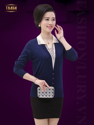 Áo len trung niên cao cấp cổ V đính hạt TA494