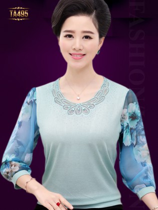 Áo len trung niên tay voan cao cấp cổ cách điệu TA495