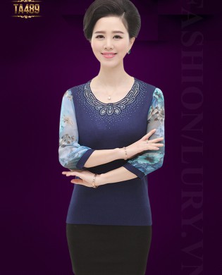 Áo len trung niên cao cấp cổ kết cườm tay phối hoa thời trang TA489