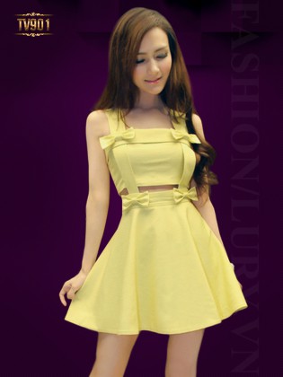 Đầm nơ vàng hai dây cutout thời trang TV901