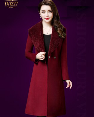 Áo khoác dạ dài 1 cúc cổ lông TA1227 (Màu đỏ)