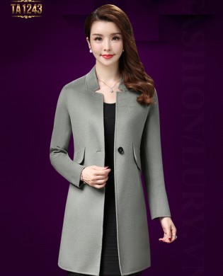 Áo khoác dạ HQ 1 cúc túi chéo cao cấp TA1243 (Ghi xanh)