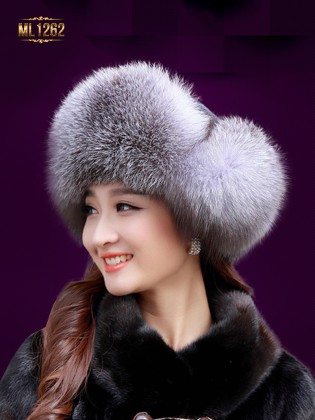 Mũ lông chụp tai dây buộc quả lông cao cấp Hàn Quốc ML1262 (Đen xám)