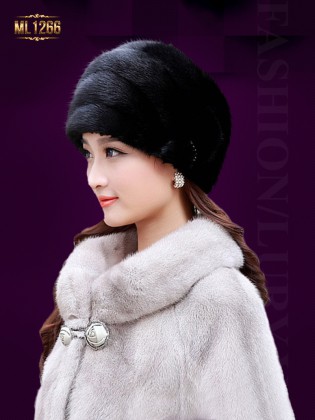 Mũ lông HQ viền ngang đính đá thời trang ML1266 (Màu đen)