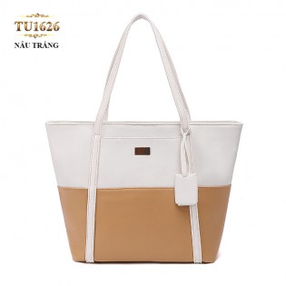Túi tote da cao cấp phối màu thời trang TU1626 (Nâu trắng)