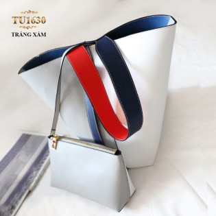 Túi bucket cao cấp quai xách bản to thời trang TU1630 (Trắng xám)