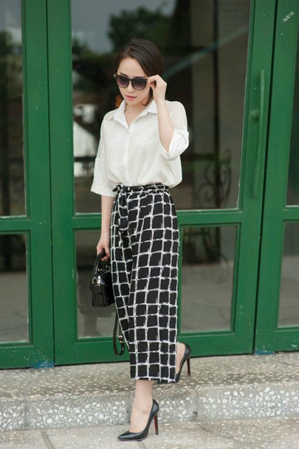 Quần culottes và áo sơ mi thanh lịch, cổ điển