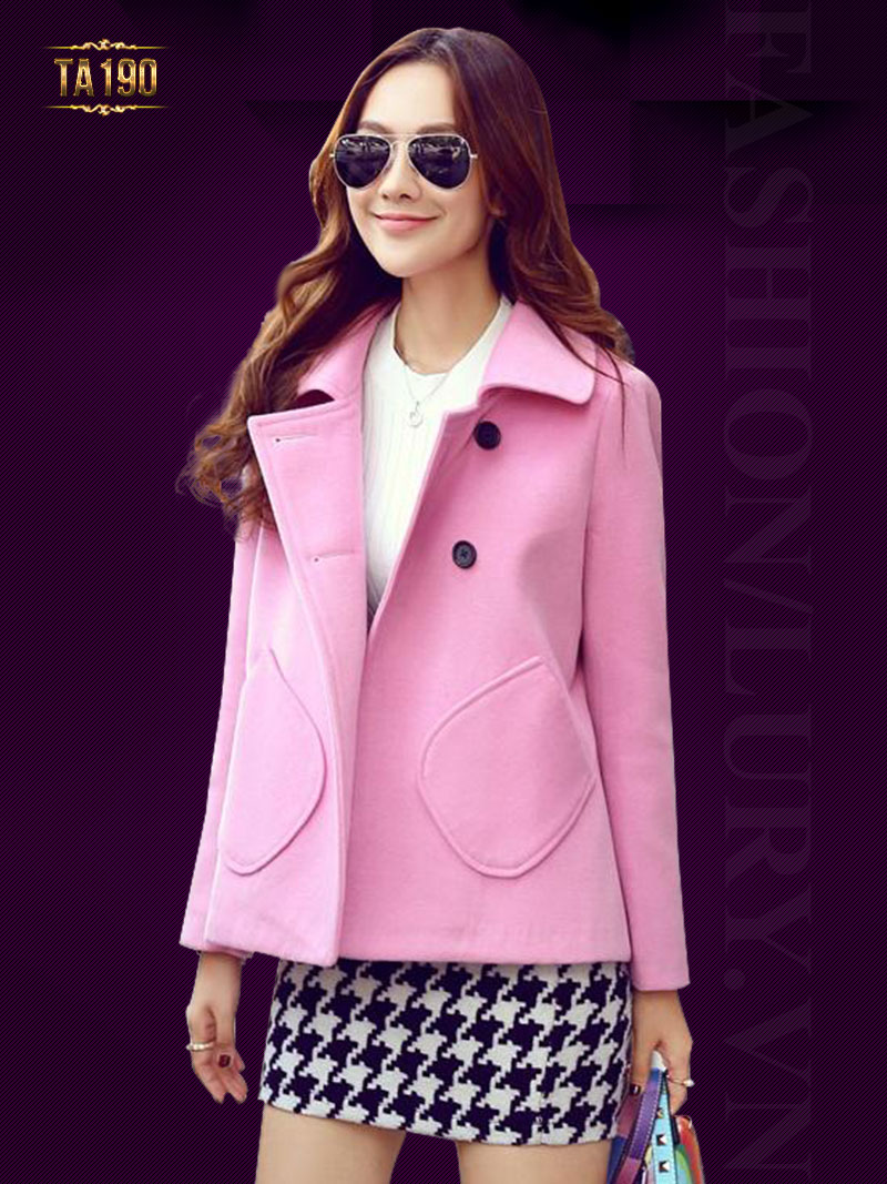 Áo khoác dạ dáng ngắn màu hồng nữ tính