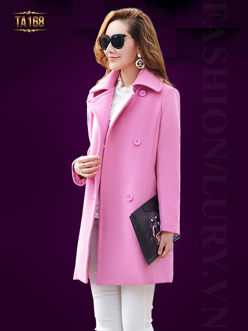 Mẫu áo dạ dáng dài đẹp gam màu hồng trẻ trung và rất nữ tính TA168