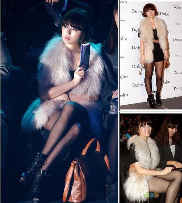 Yoon Eun Hye ghi điểm tuyệt đối với áo lông thú nhân tạo sang chảnh khoác ngoài bộ đồ màu đen chất lừ.