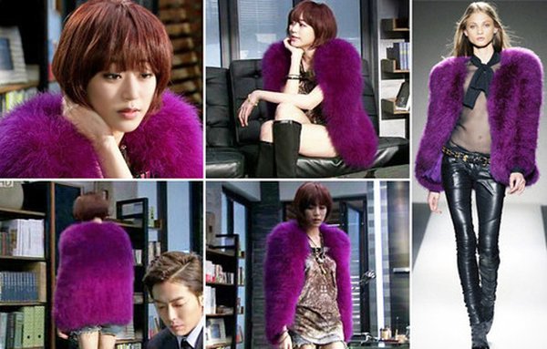  Cô nàng Kim Hyo Jin nổi bật với áo lông thú màu tím của nhãn hiệu Balmain