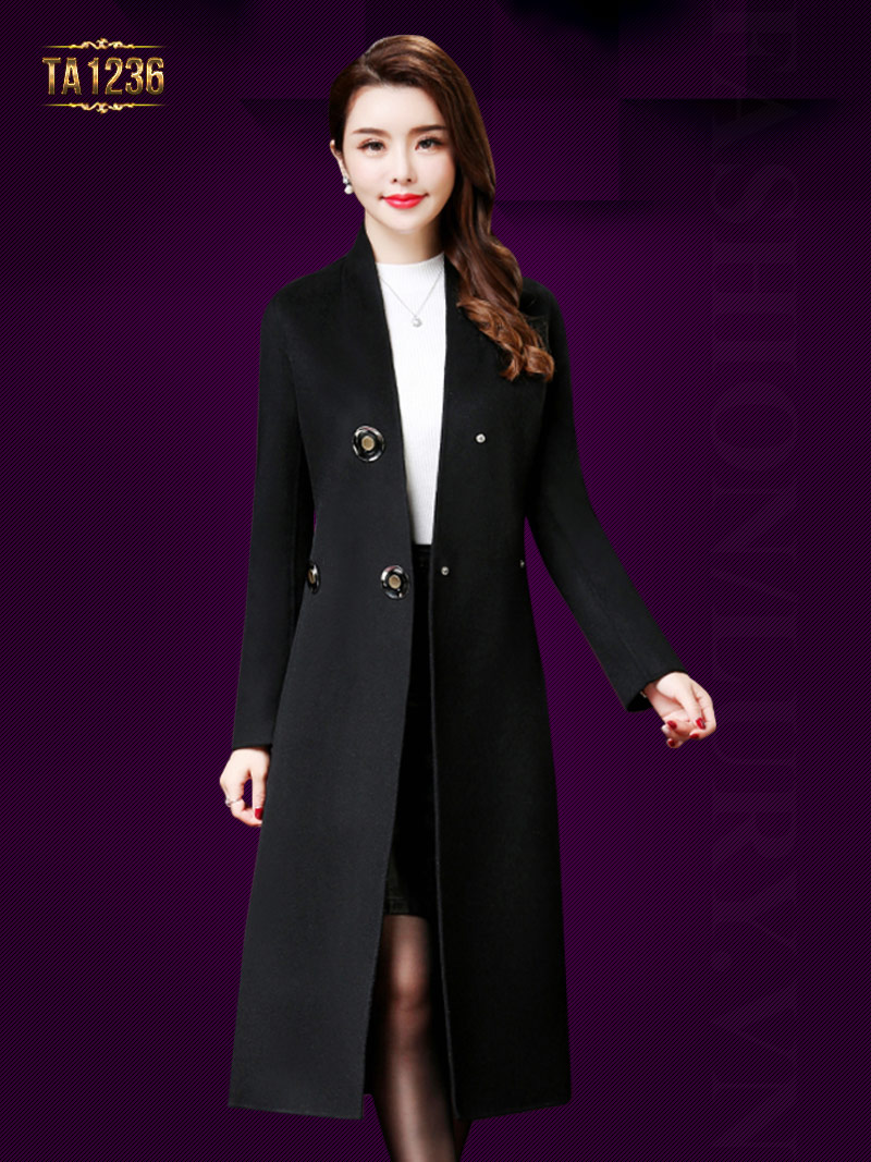 Mẫu áo khoác dạ cao cấp dáng dài gam màu đen sang trọng, quý phái TA1236