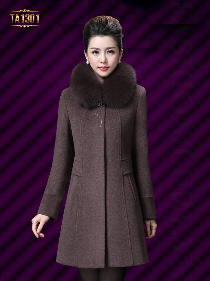 Áo khoác dạ cổ lông Hàn Quốc thời trang
