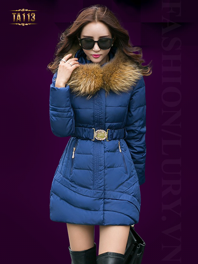  Mẫu áo phao Hàn Quốc màu xanh phối lông cho bạn mùa đông ấm áp TA113