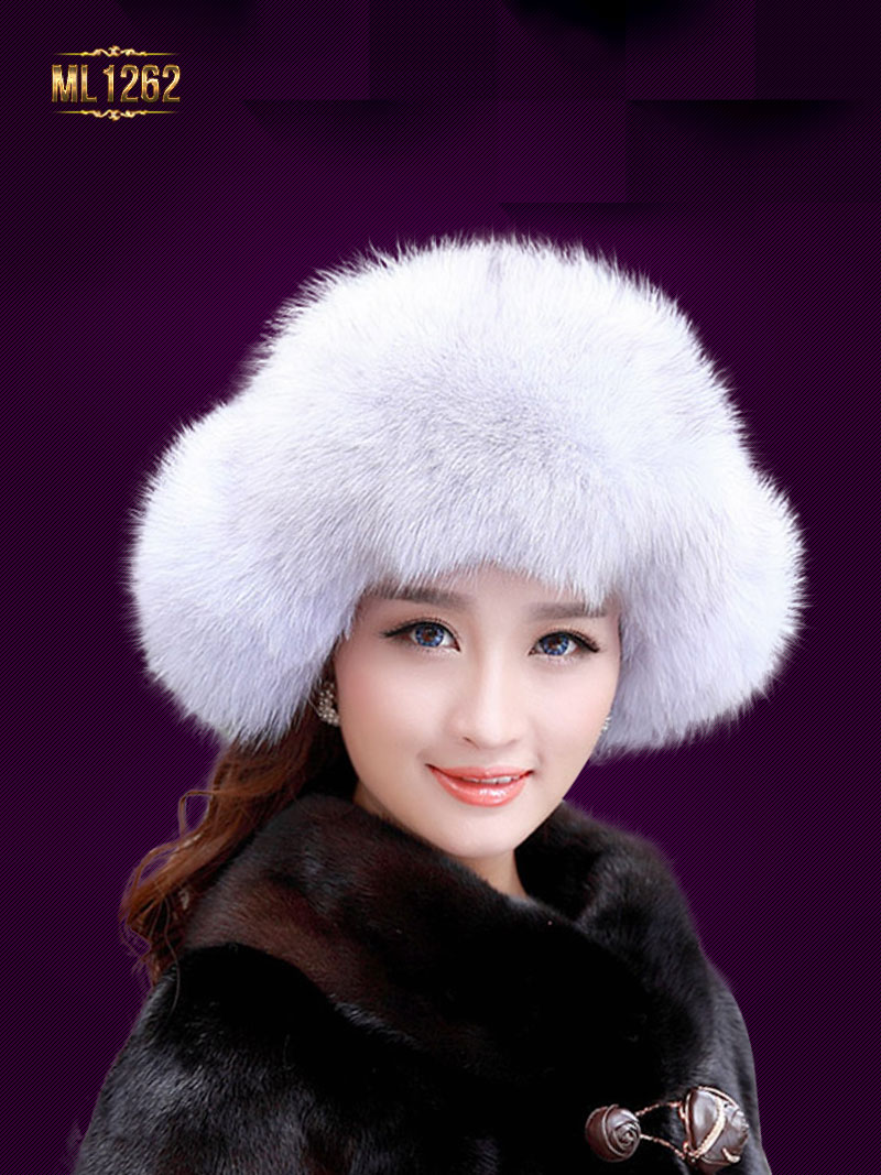 mũ len lông nữ màu trắng