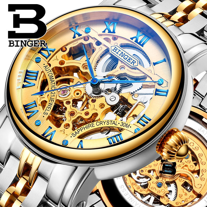 Đồng hồ cơ nam Binger chính hãng cao cấp (dây kim loại) DH976 (Mặt bạc dây bạc)