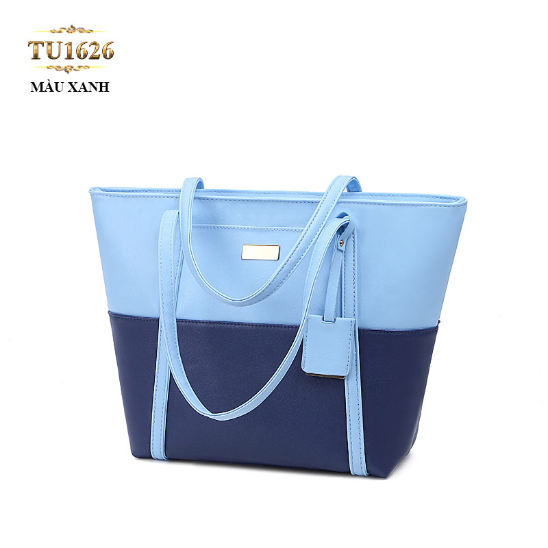 Túi tote da cao cấp phối màu thời trang TU1626 (Màu xanh)