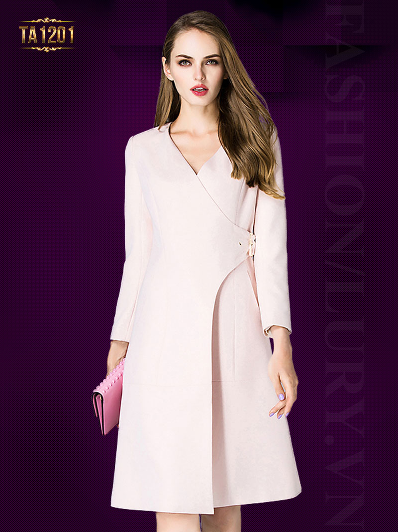 Áo khoác mangto dáng váy thắt đai chéo thời trang TA1201 (Màu hồng)