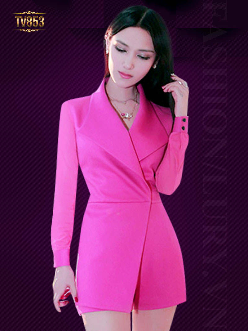 Jumpsuit hồng dáng ngắn 2 lớp cổ vest thời trang TV853