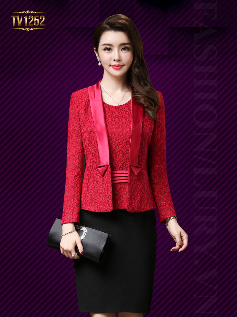 Set áo vest đỏ đầm liền lụa mang đến vẻ đẹp cực kỳ sang trọng TV1252