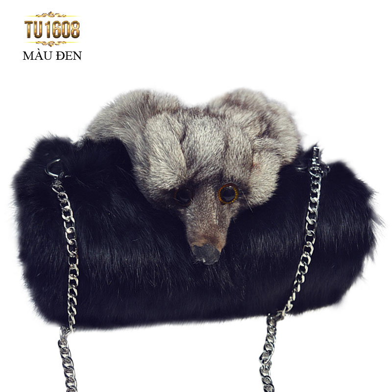 Túi xách lông thú thời trang TU1608 (Màu đen)